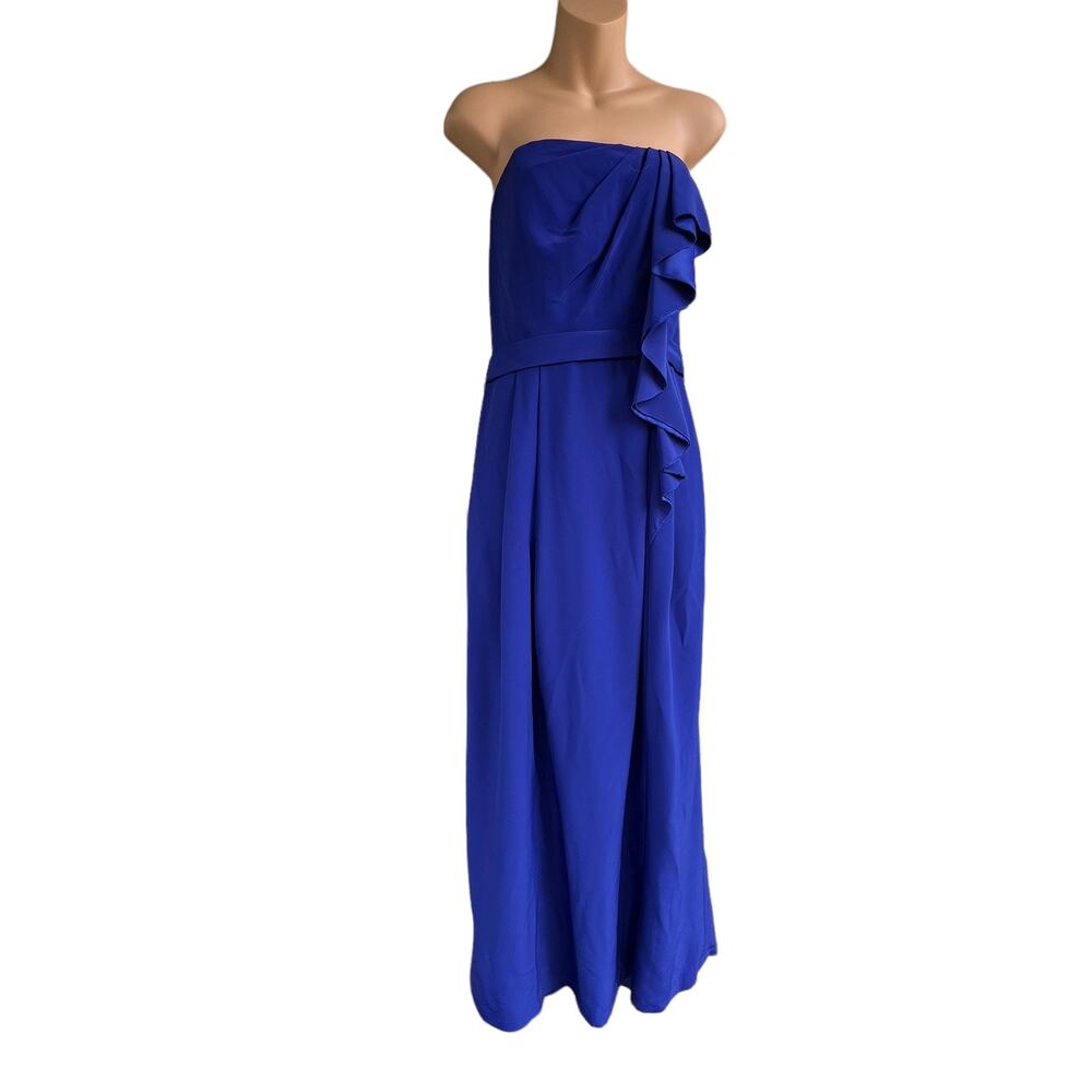 Lela Rose Size 8 Dress NEW Bridesmaid Maxi Pockets Strapless Ruffle Blue